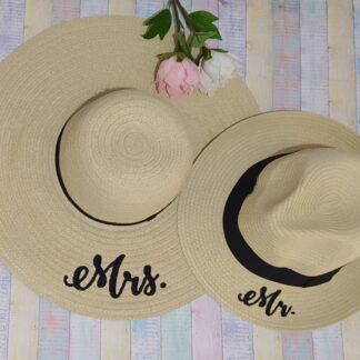 Σετ δύο καπέλων Panama και Πλατύγυρο με κέντημα για bachelor/bachelorette/wedding party