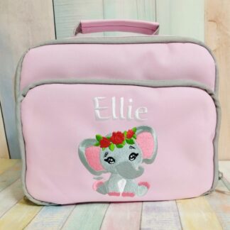 Lunch box με κέντημα - Ελεφαντάκι με τριαντάφυλλα και όνομα